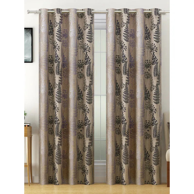 Grey Floral Design Polyester Curtains | Set of 2 | 5ft , 7ft , 9ft