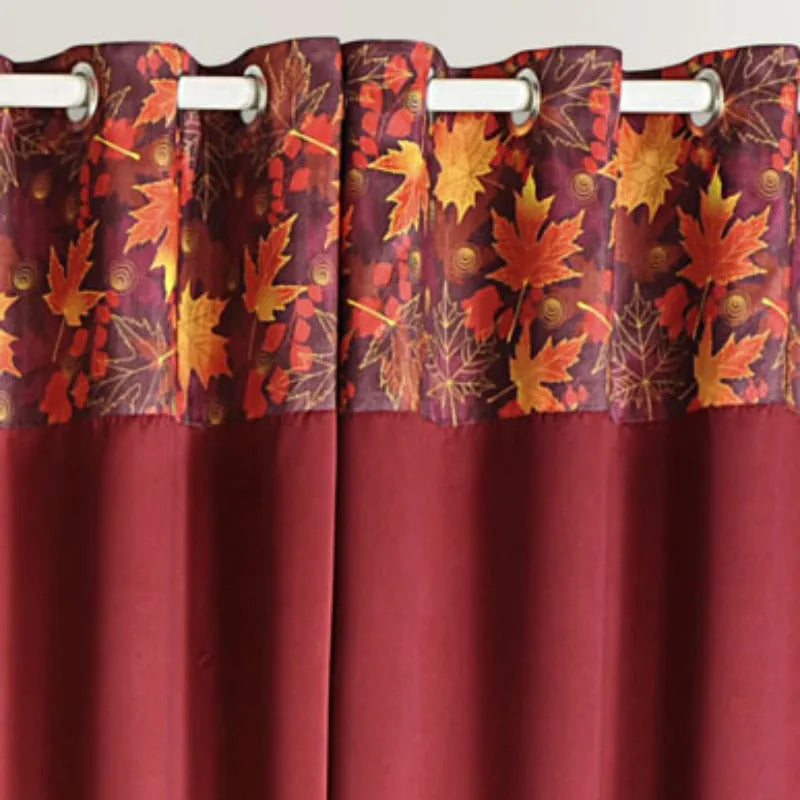 Maroon Polyster Blackout Solid Leaf Design | 5 Ft, 7 Ft, 9 Ft | Set of 2 Long Door(9ft)