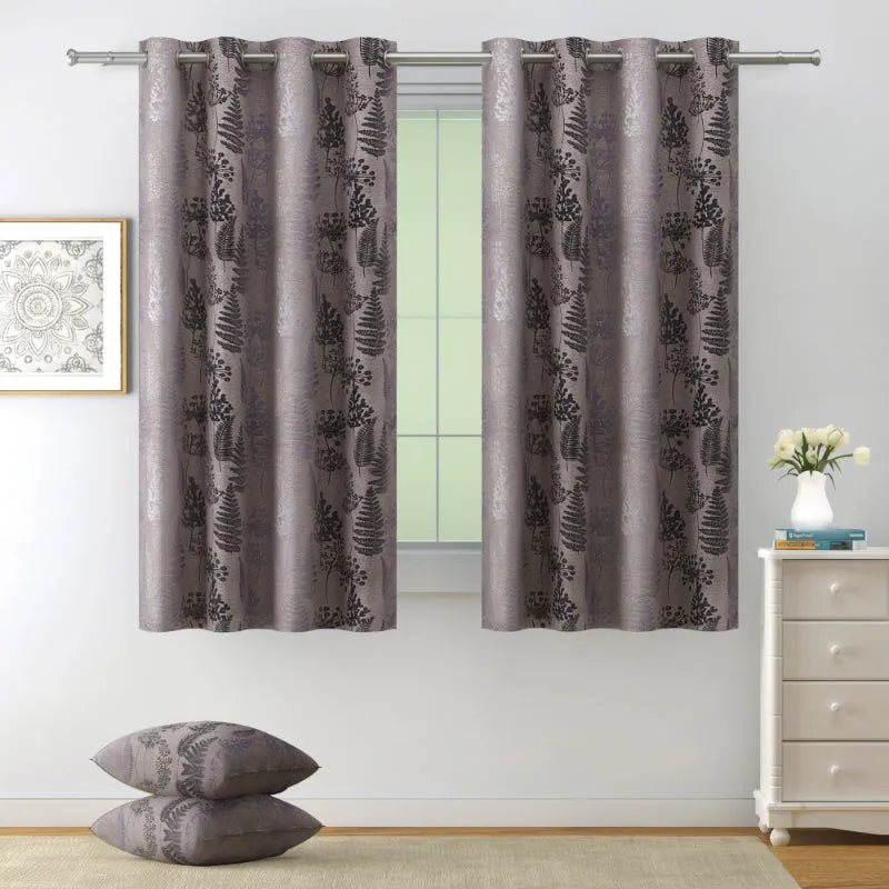 Grey Polyster 80% Blackout Floral Design |5 Ft, 7 Ft, 9 Ft | Set of 2 Window(5ft)