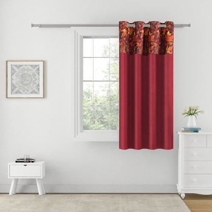 Maroon Polyster Blackout Solid Leaf Design | 5 Ft, 7 Ft, 9 Ft | Set of 2 Window(5ft)