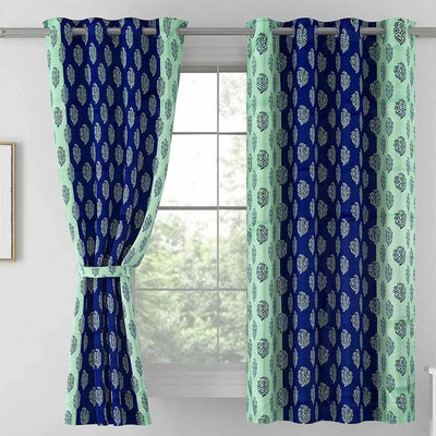 Blue & Green Solid Design Polyester Curtains | Set of 2 | Window, Door, Long Door | 5ft , 7ft , 9ft