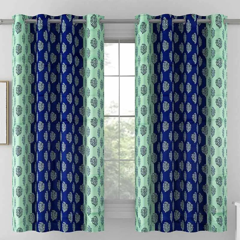 Blue & Green Solid Design Polyester Curtains | Set of 2 | Window, Door, Long Door | 5ft , 7ft , 9ft