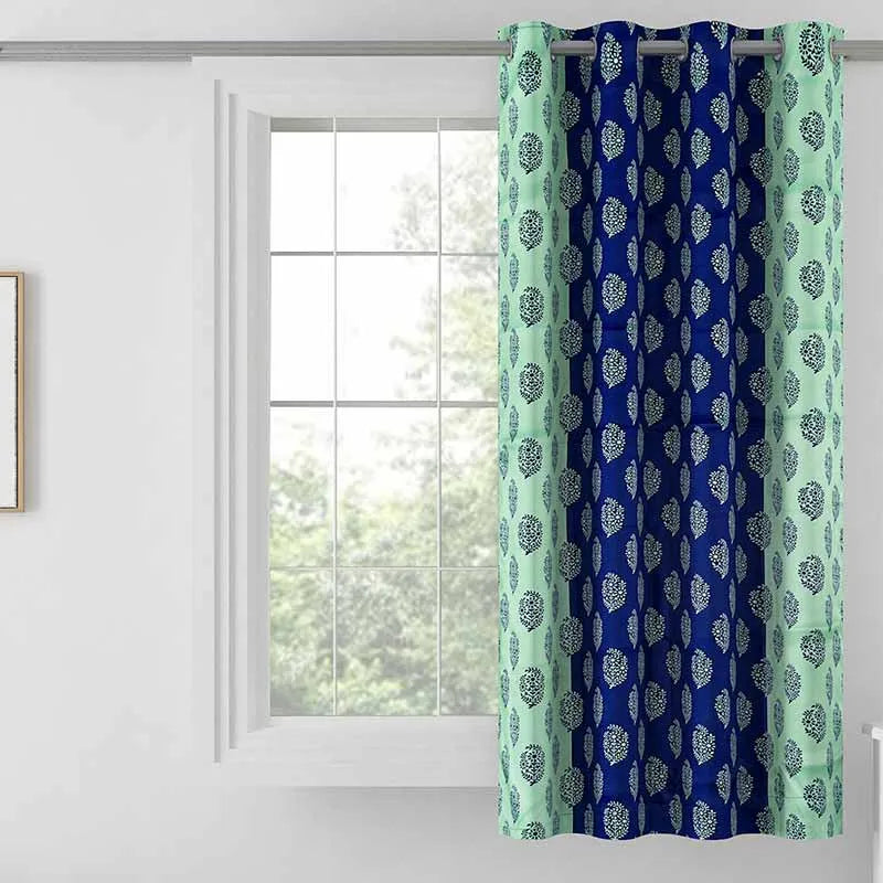 Blue & Green Solid Design Polyester Curtains | Set of 2 | Window, Door, Long Door | 5ft , 7ft , 9ft