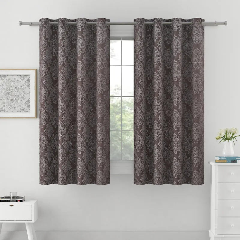 Brown Polyster Blackout Ethnic Motif Design | 5 Ft, 7 Ft, 9 Ft | Set of 2 Window(5ft)