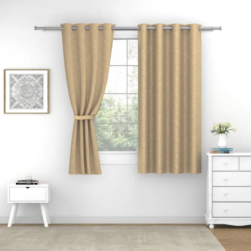 Lite Brown Polyster Blackout Ethnic Motif Design | 5 Ft, 7 Ft, 9 Ft | Set of 2 Window(5ft)