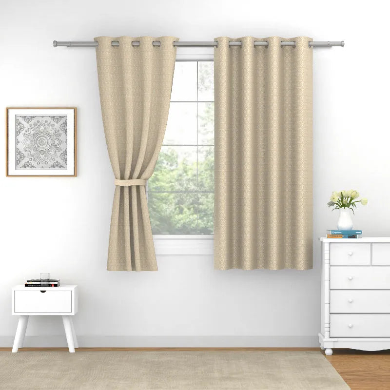 Beige Polyster Blackout Ethnic Motif Design | 5 Ft, 7 Ft, 9 Ft | Set of 2 Window(5ft)