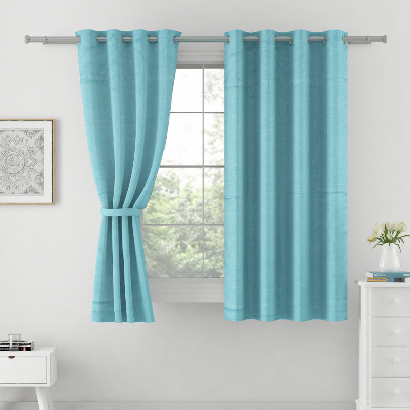 Teal Polyster Blackout Ethnic Motif Design | 5 Ft, 7 Ft, 9 Ft | Set of 2 Window(5ft)