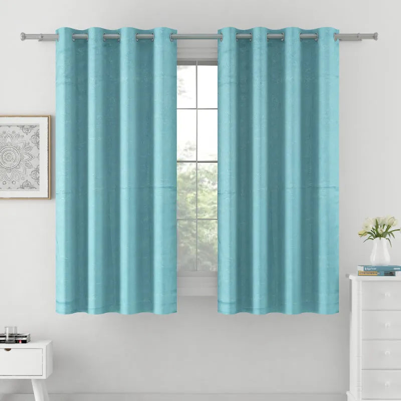 Teal Polyster Blackout Ethnic Motif Design | 5 Ft, 7 Ft, 9 Ft | Set of 2 Window(5ft)