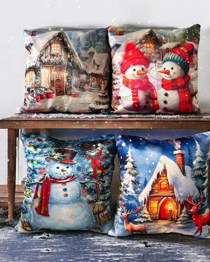 Festive Christmas Satin Cushion Covers | Set Of 4 | 16 x 16 inches