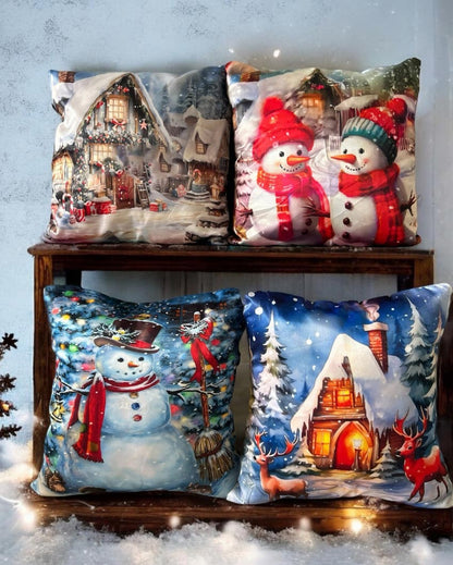 Festive Christmas Satin Cushion Covers | Set Of 4 | 16 x 16 inches