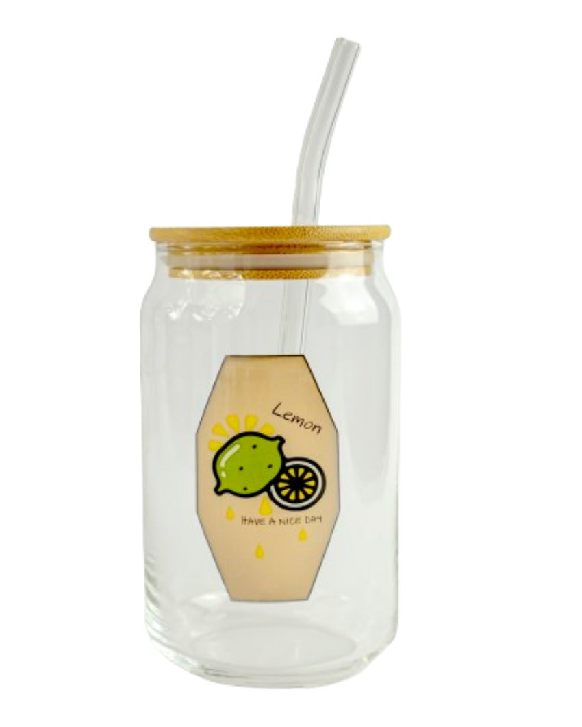 Can Glass Tumbler With Lid & Straw