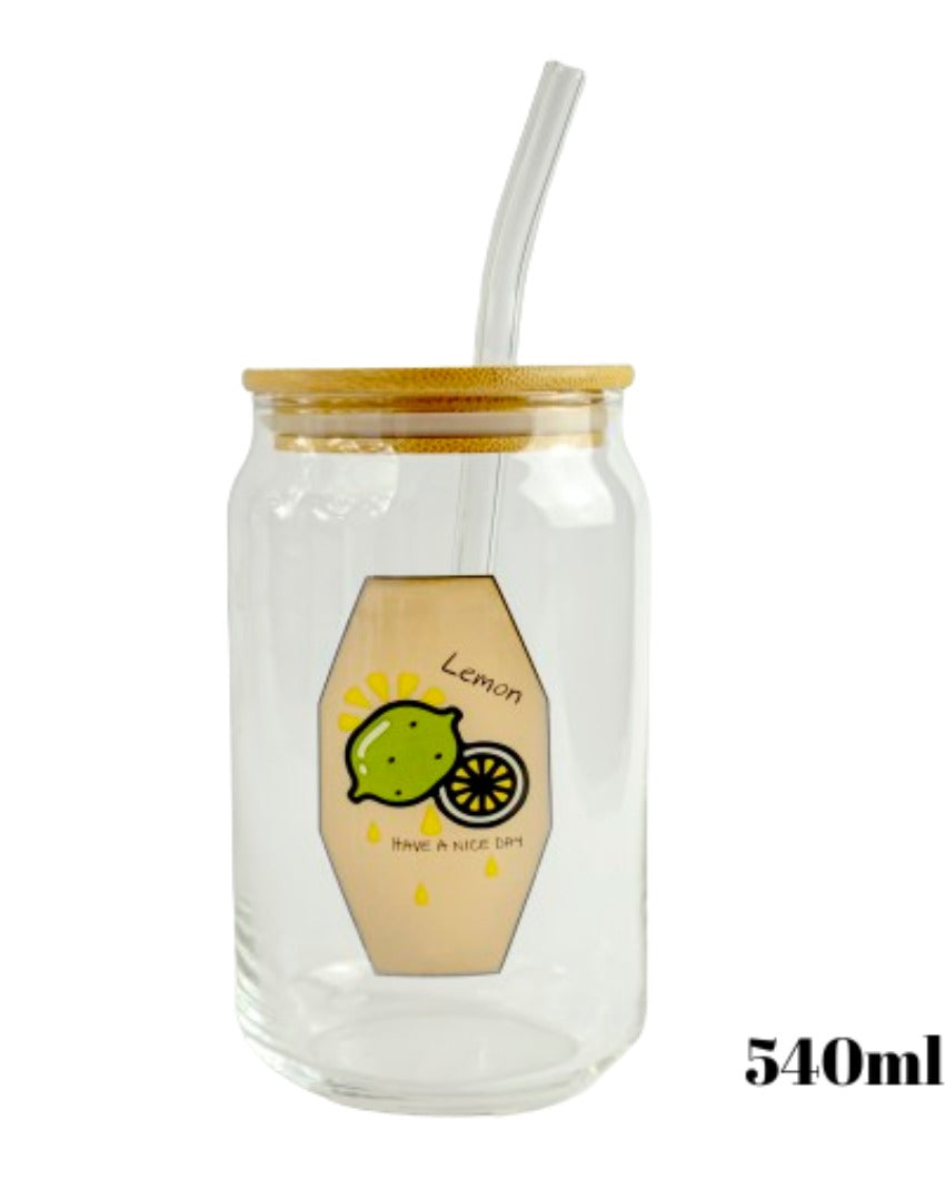 Can Glass Tumbler With Lid & Straw