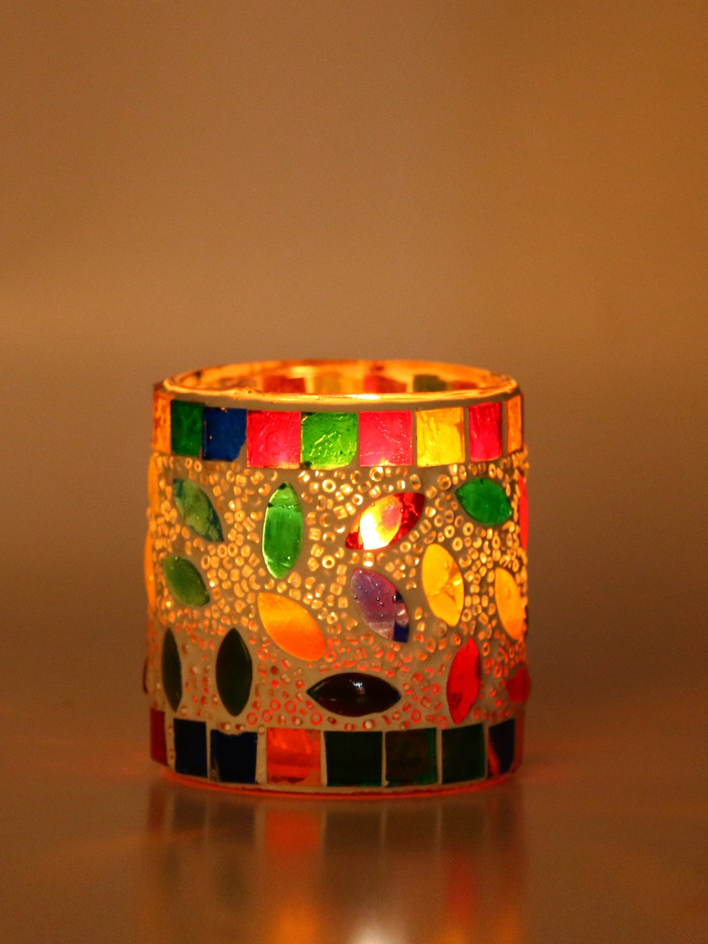 Nic Candle Night Dinner Colorful Glass Tea Light Holder | 3 x 3 inches