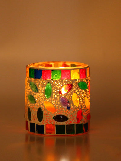 Nic Candle Night Dinner Colorful Glass Tea Light Holder | 3 x 3 inches