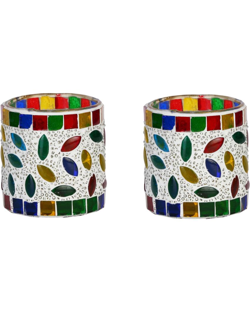 Nic Candle Night Dinner Colorful Glass Tea Light Holder | 3 x 3 inches