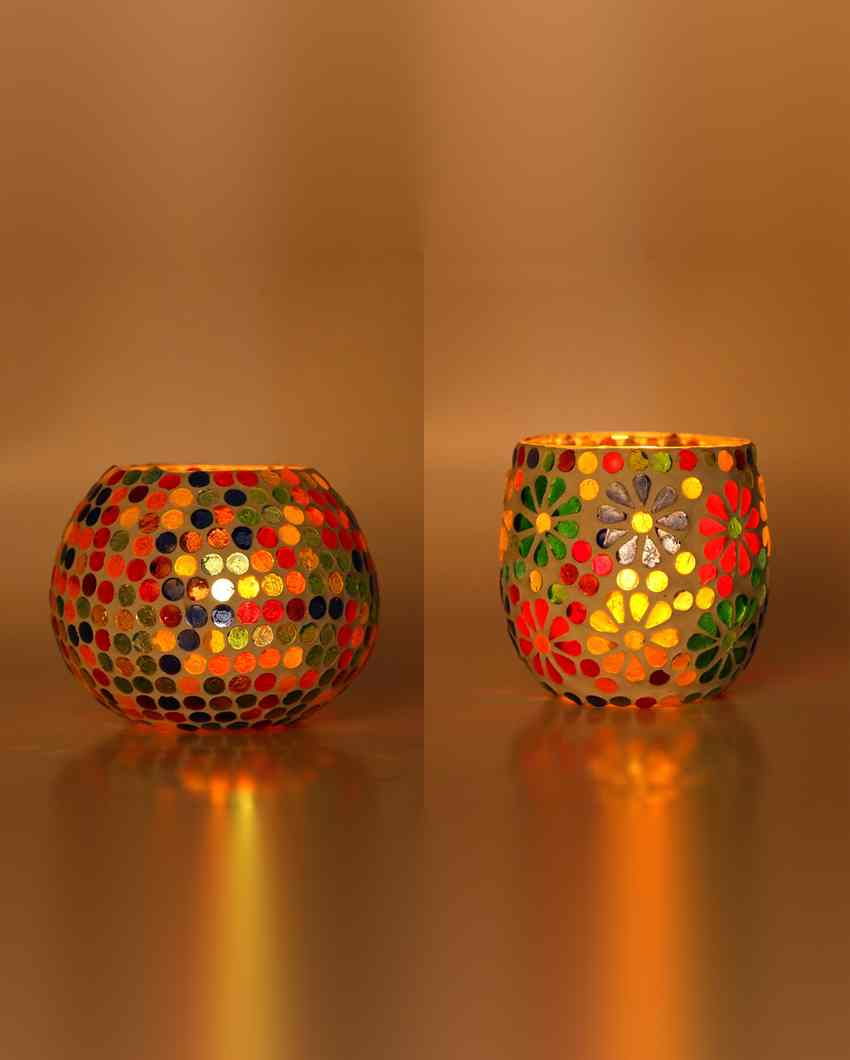 Sleek Candle Night Dinner Colorful Glass Tea Light Holders | Set Of 2