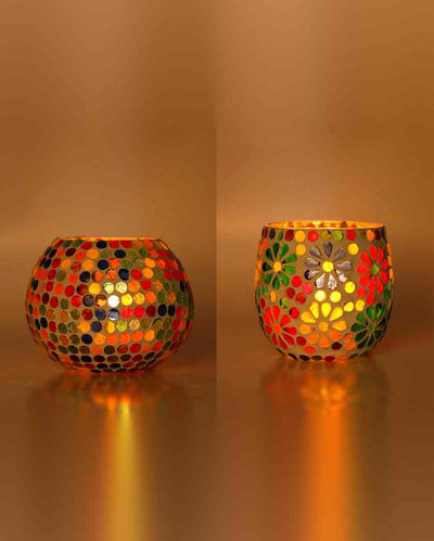 Sleek Candle Night Dinner Colorful Glass Tea Light Holders | Set Of 2