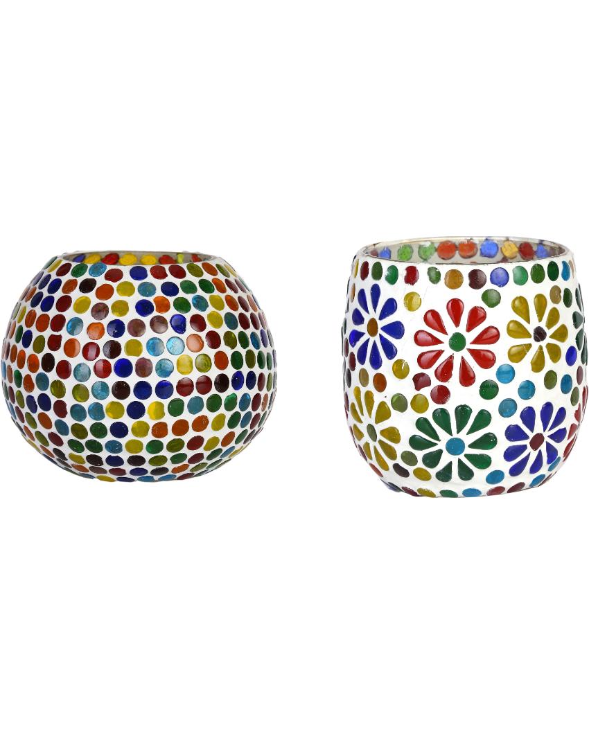 Sleek Candle Night Dinner Colorful Glass Tea Light Holders | Set Of 2