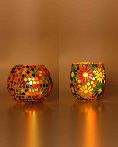 Hype Candle Night Dinner Colorful Glass Tea Light Holders | Set Of 2