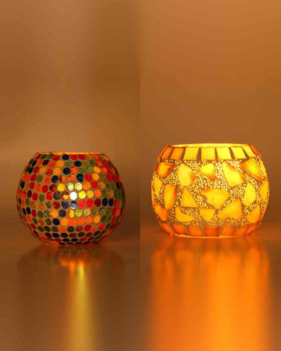 Minimal Candle Night Dinner Colorful Glass Tea Light Holders | Set Of 2