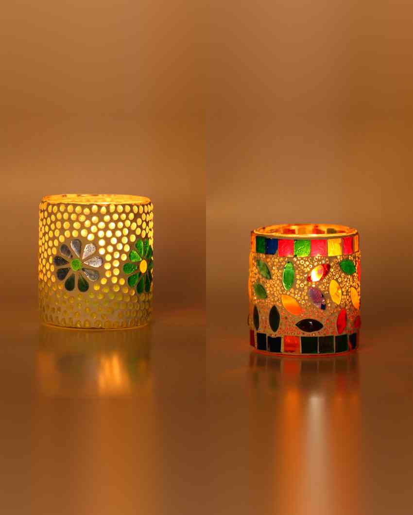 Vogue Candle Night Dinner Colorful Glass Tea Light Holders | Set Of 2