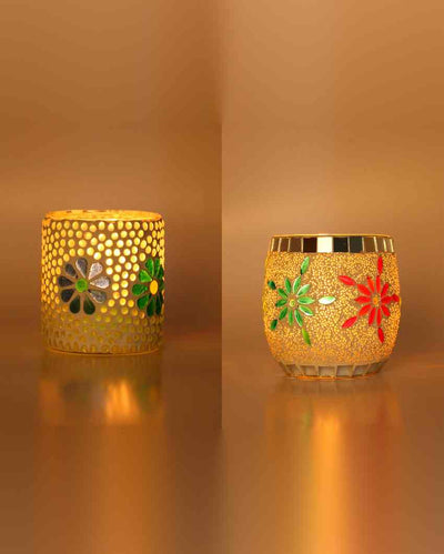 Savvy Candle Night Dinner Colorful Glass Tea Light Holders | Set Of 2