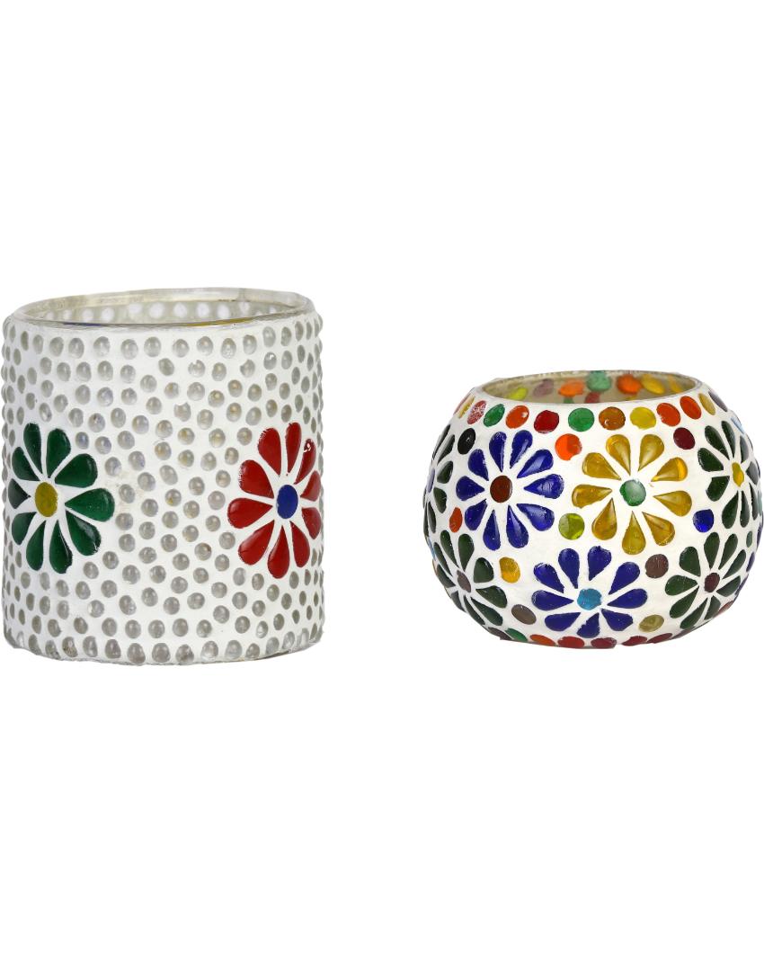 Chic Candle Night Dinner Colorful Glass Tea Light Holders | Set Of 2