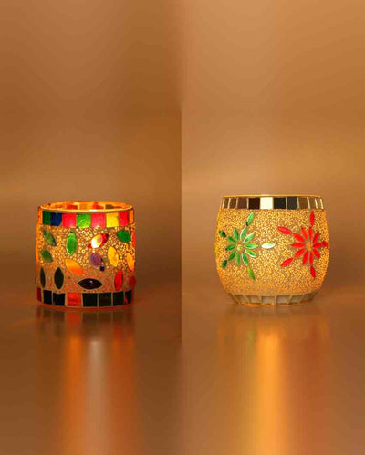 Innovate Candle Night Dinner Colorful Glass Tea Light Holders | Set Of 2