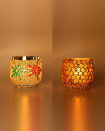 Fresh Candle Night Dinner Colorful Glass Tea Light Holders | Set Of 2