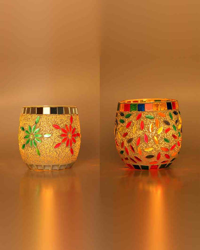 Crafted Candle Night Dinner Colorful Glass Tea Light Holders | Set Of 2