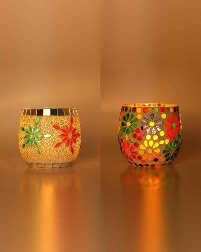 Niche Candle Night Dinner Colorful Glass Tea Light Holders | Set Of 2