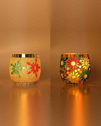 Zenith Candle Night Dinner Colorful Glass Tea Light Holders | Set Of 2