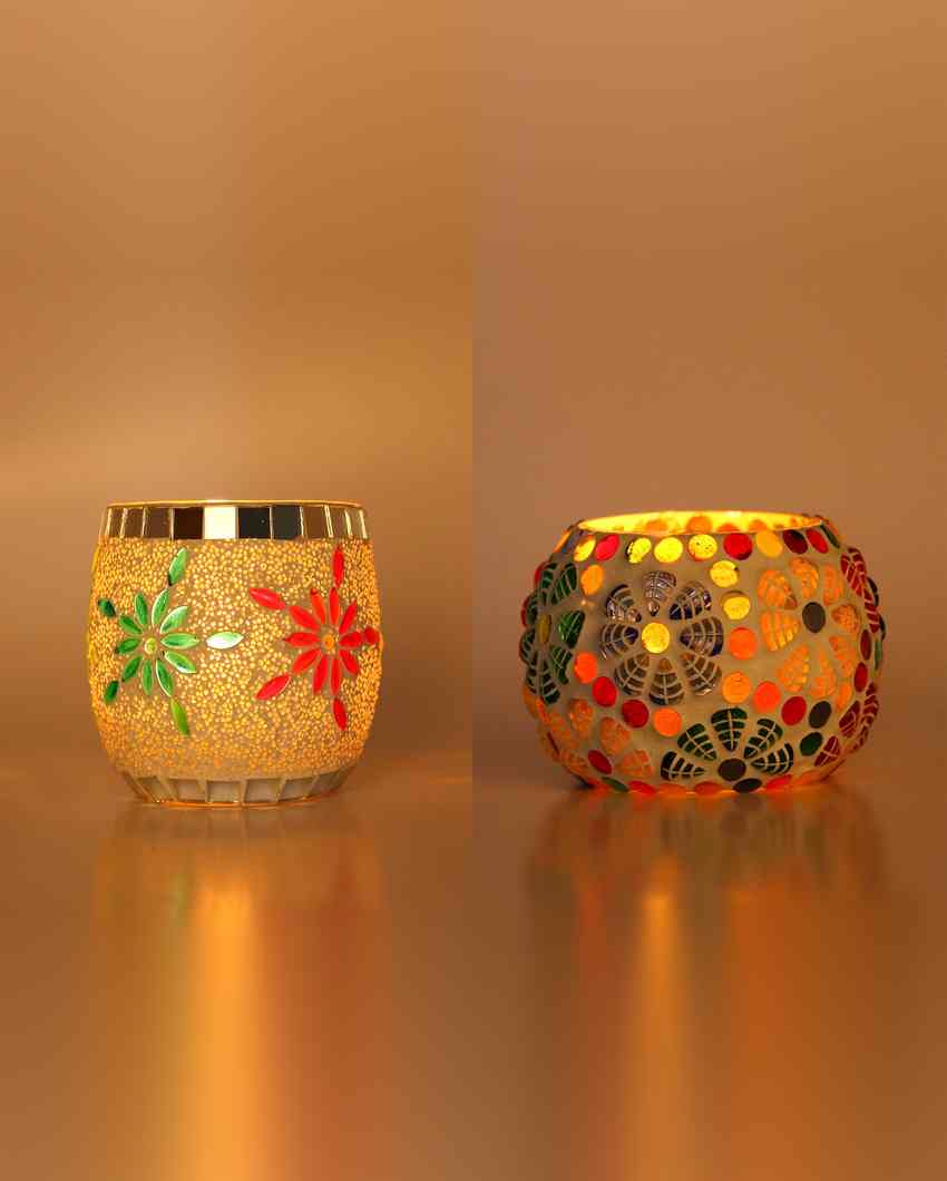 Sustainable Candle Night Dinner Colorful Glass Tea Light Holders | Set Of 2