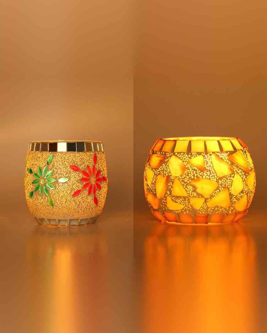 Hybrid Candle Night Dinner Colorful Glass Tea Light Holders | Set Of 2