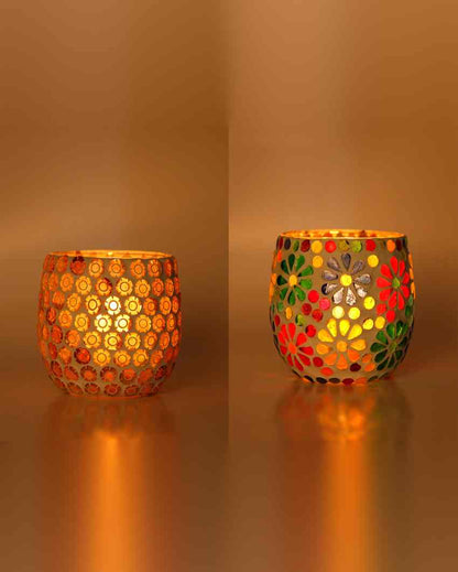 Rad Candle Night Dinner Colorful Glass Tea Light Holders | Set Of 2