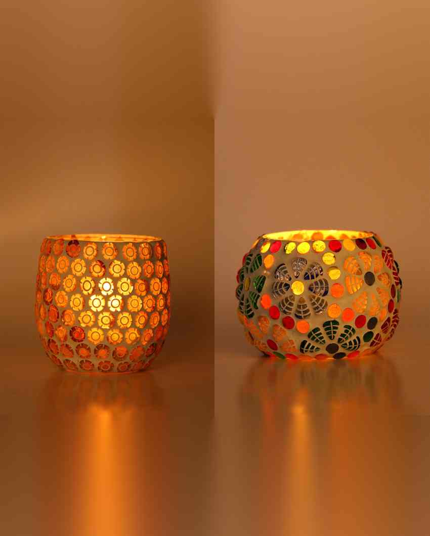 Cosmic Candle Night Dinner Colorful Glass Tea Light Holders | Set Of 2