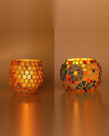 Cosmic Candle Night Dinner Colorful Glass Tea Light Holders | Set Of 2