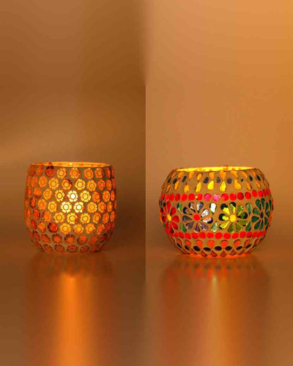 Vibrant Candle Night Dinner Colorful Glass Tea Light Holders | Set Of 2