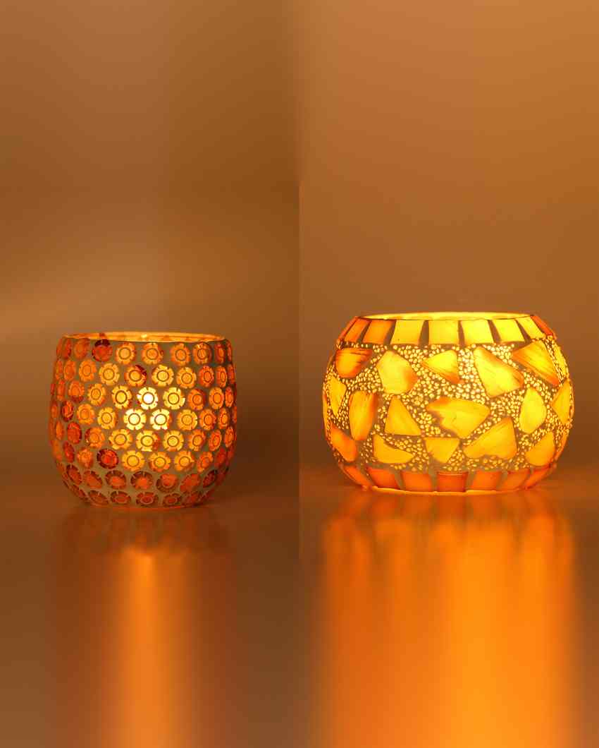 Futuristic Candle Night Dinner Colorful Glass Tea Light Holders | Set Of 2