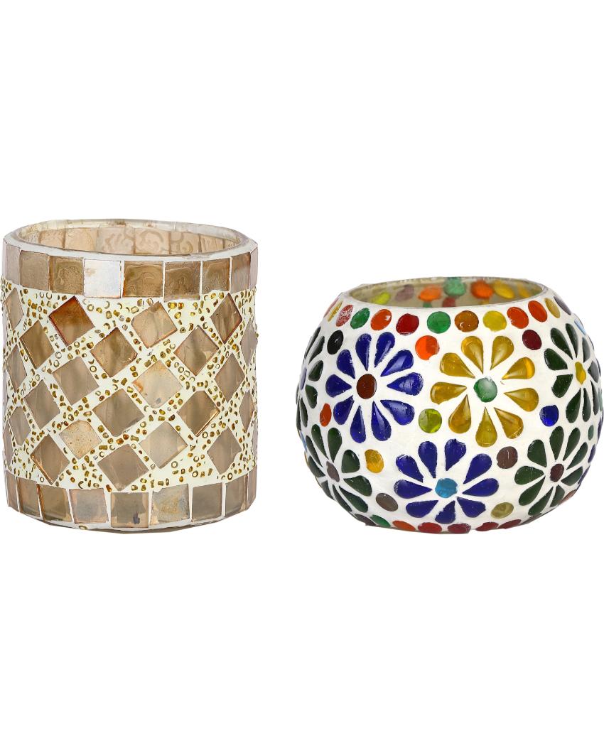 Curated Candle Night Dinner Colorful Glass Tea Light Holders | Set Of 2