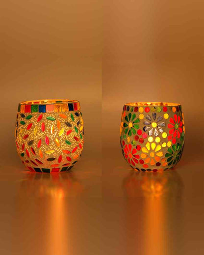 Edgy Candle Night Dinner Colorful Glass Tea Light Holders | Set Of 2