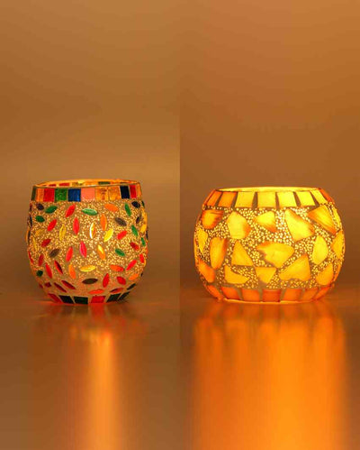 Next-Gen Candle Night Dinner Colorful Glass Tea Light Holders | Set Of 2