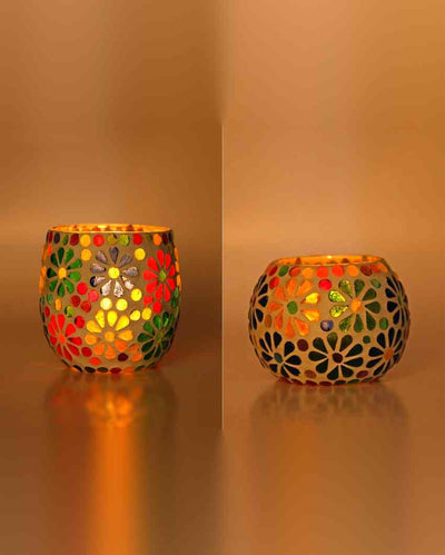 Iconic Candle Night Dinner Colorful Glass Tea Light Holders | Set Of 2