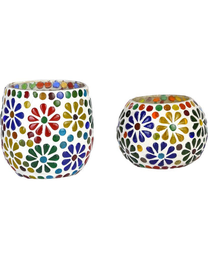 Iconic Candle Night Dinner Colorful Glass Tea Light Holders | Set Of 2