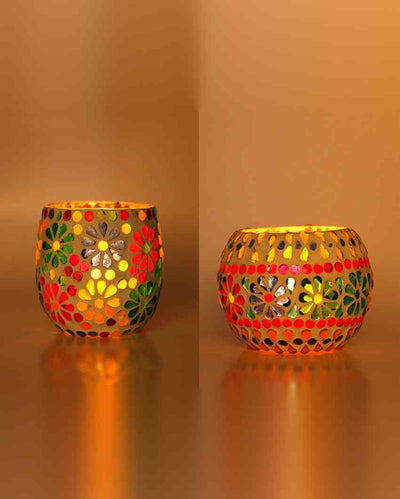 Avant Garde Candle Night Dinner Colorful Glass Tea Light Holders | Set Of 2