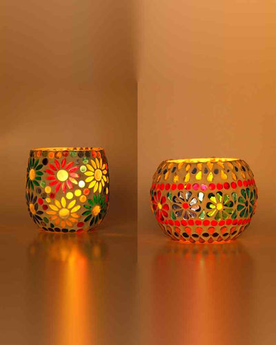 Techie Candle Night Dinner Colorful Glass Tea Light Holders | Set Of 2