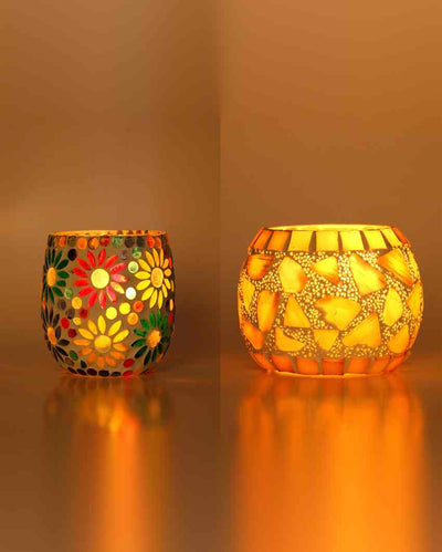 Modernist Candle Night Dinner Colorful Glass Tea Light Holders | Set Of 2