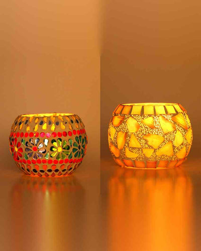 Disruptive Candle Night Dinner Colorful Glass Tea Light Holders | Set Of 2