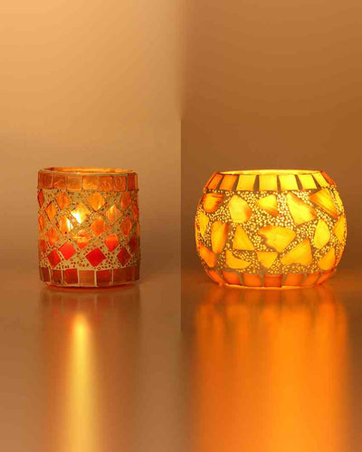 Modish Candle Night Dinner Colorful Glass Tea Light Holders | Set Of 2