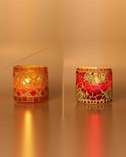 Vibe Candle Night Dinner Colorful Glass Tea Light Holders | Set Of 2